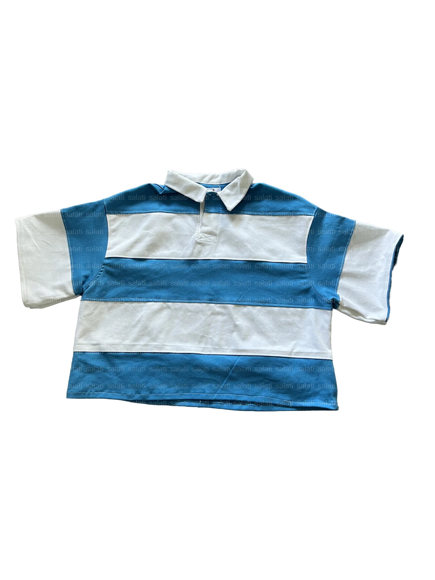 Salati Custom High Quality Cropped 180 Gsm Drop Shoulder 100% Cotton Plain Short Sleeve Stripe Rugby T-shirts Polo Shirts Men gallery 7
