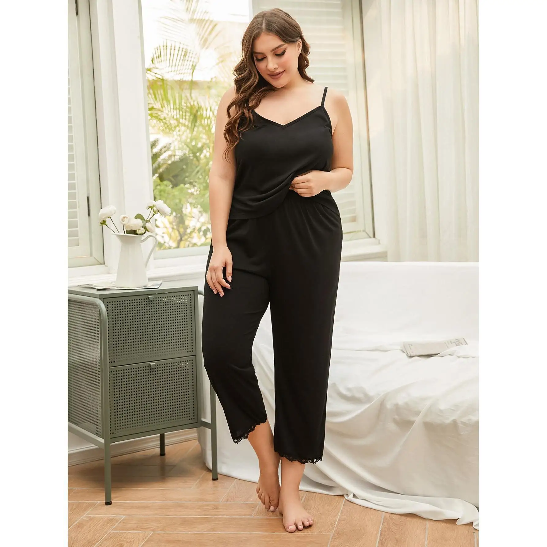 2022  Customize Wholesale 4XL Plus Size Sleepwear Short Sleeves Homewear Long Pant Pajamas