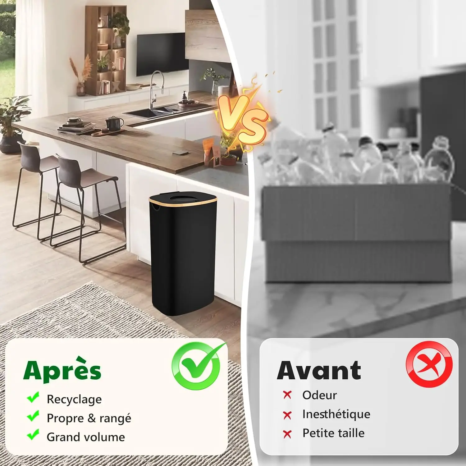 Recycling Bin with Lid 110L Recycling Bottle Storage Bottle Collector Container Compactor Bin for Kitchen Plastic Glass Paper