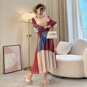 2026 Spring Summer New Fashion Elegant Waist Slimming Mother Dress Generation Heavy Embroidered Chiffon Casual Plain Dyed