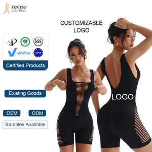 Under Lulu Custom New Hollow-out One-piece Yoga Clothing Women's Tight-fit Seamless Nylon Spandex V-neck Color Blocking Fitness