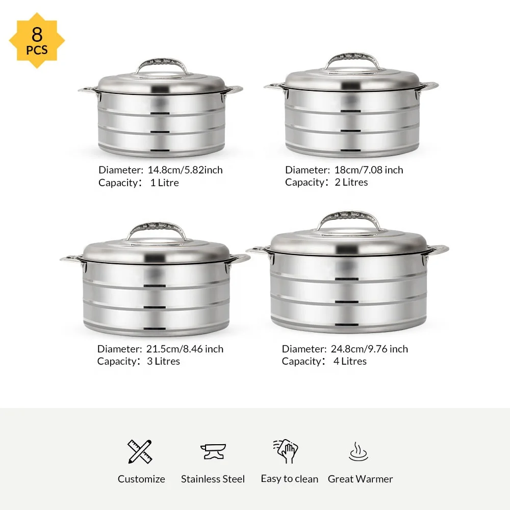Food Keep Warm Container Per Set 4 Pcs 2l 4l 6l 10l Stainless Steel Keep  Fresh Casserole With Handle