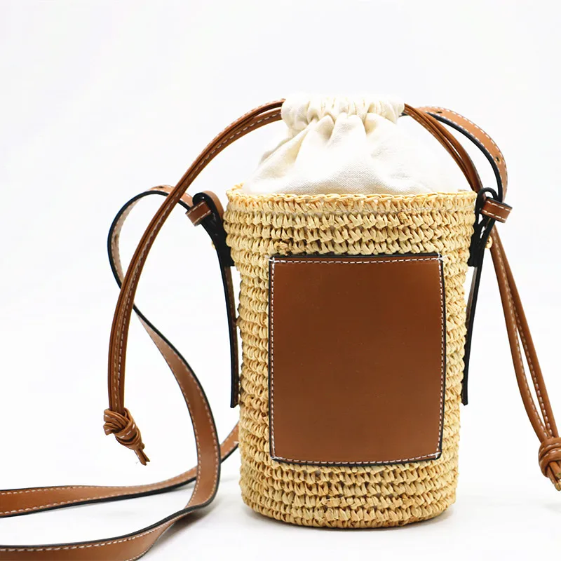 Source Hand-made Bucket Straw Bag Top Handle Handbags Luxury