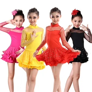 Latin Ball Dress Children Women Dance Costumes Polyester Digital Printing Long Sleeves