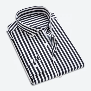 Spring and autumn business work shirt plus size 100% polyester Slim Fit Shirt Men's business stripe Long Sleeve Shirt