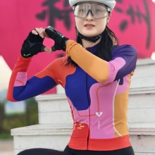 OKOA Custom Warm Winter Cycling Jersey Women Long Sleeves Thermal Fleece Bike Bicycle Clothes Race Fit Lightweight Jacket