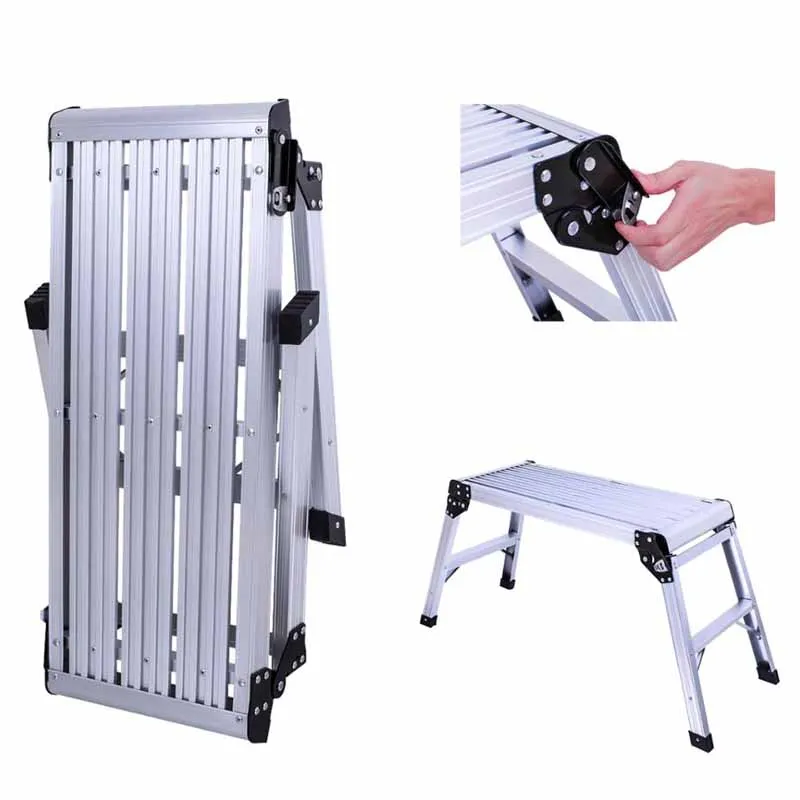 Work Platform Step Ladder Car Wash Ladder Workbench Aluminium Portable Aluminum 2 Step Folding 50cm 1.2mm 150kgs
