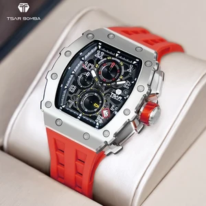 2023 Hot Sale Men's Quartz Luminous Stainless Steel Watch Silicone Band Business Style 18mm Band Sapphire Mirror Tonneau Watch