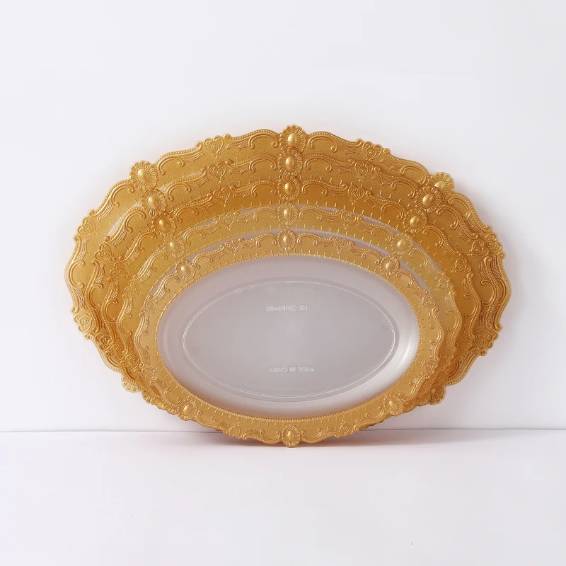 Creative Design Gold Edge Plates Luxury Charge Plates Ps Plastic Food