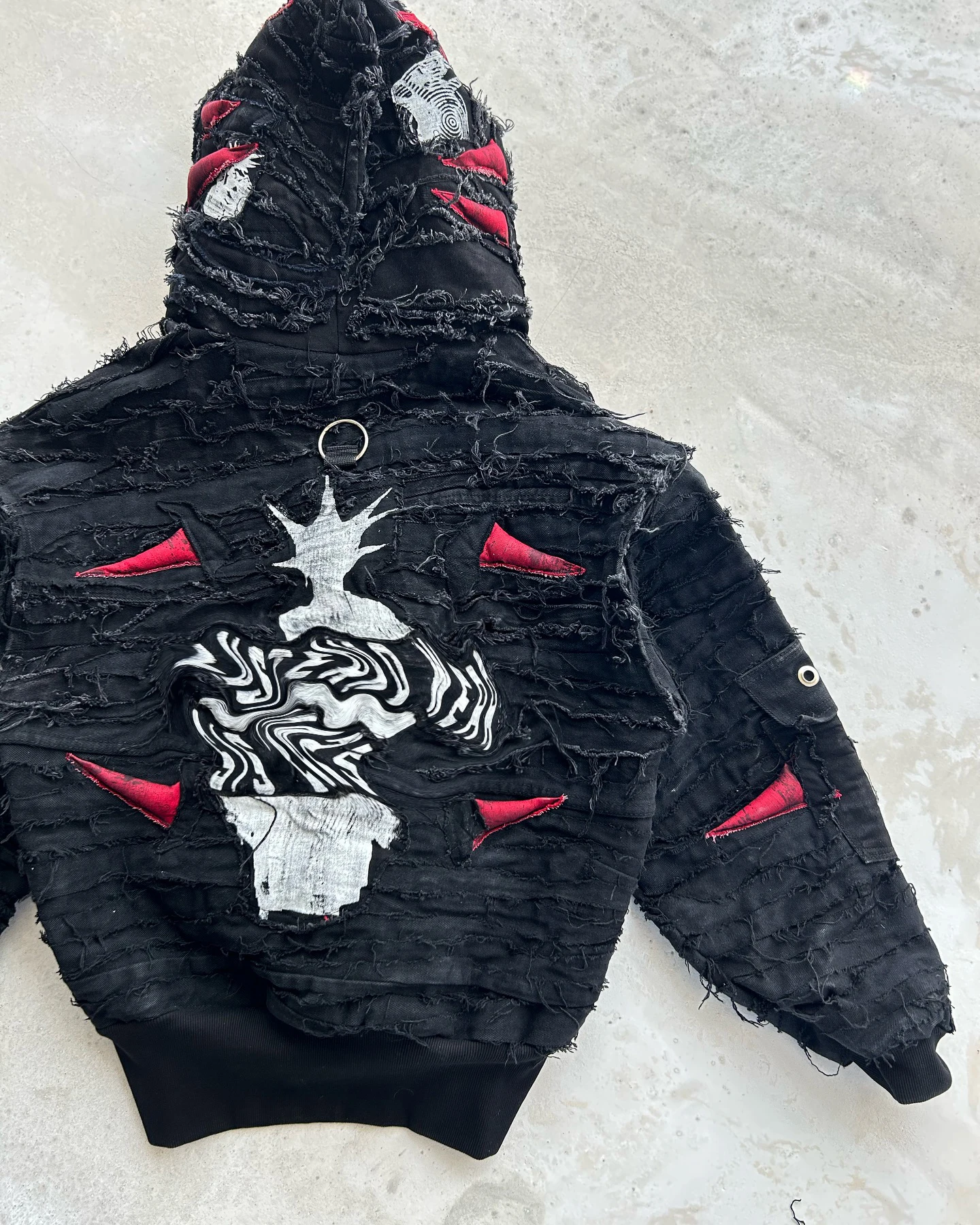 For Cut Sewn Knitted Regular Fit Heavyweight Cropped Distressed Vintage Streetwear Winter Print Windproof Breathable Hoodie gallery 3