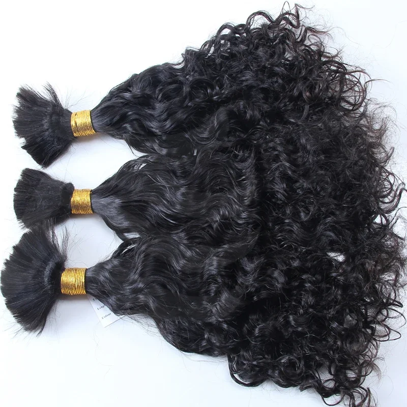 Extension di capelli umani ricci corti e sciolti Remy indiani per intrecciare, 3 pezzi/lotto_voghion.com