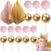 20 pct light pink gold foam ball paper fan set