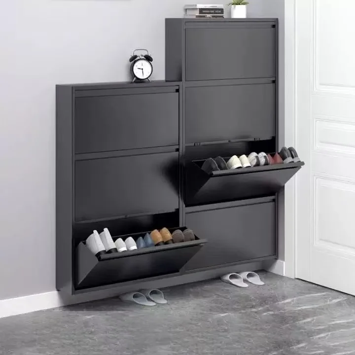 Factory Sale Widely Used Custom Modern 4 Doors Rack Designs Steel Black Metal Shoe Cabinets