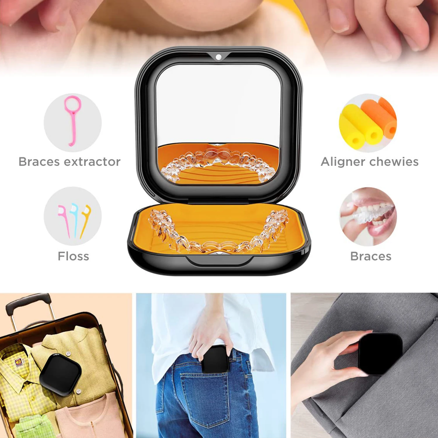 Newish Denture Box Customizable Logo Invisible Storage Box Plastic Orthodontic Aligner Retainer case Aligner Dental Denture Box