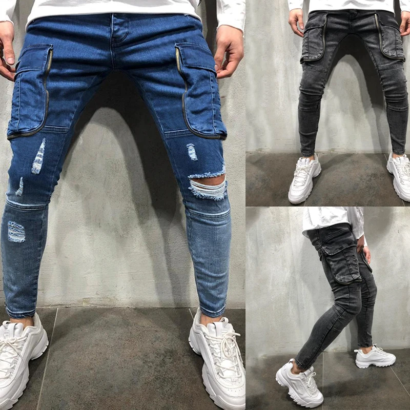 AA18-2023 New Jeans Men's Middle Pants Personalized Perforated Jeans Slim  Fit Middle Pants Men | Lazada.vn