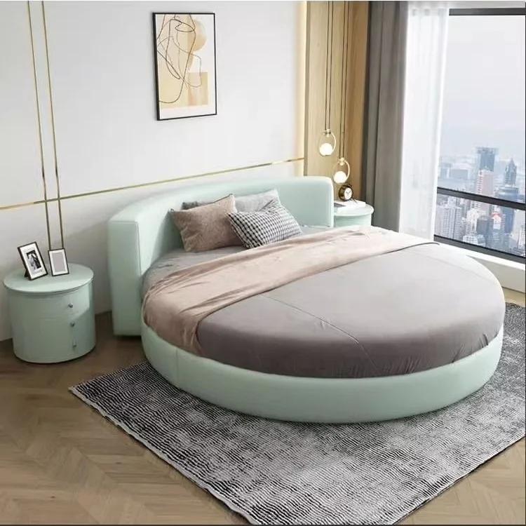 Simple Design Round Beds King and Queen Size Fabric Double Modern Luxury Round Bed Adults for Home Hotel Bedroom Furniture