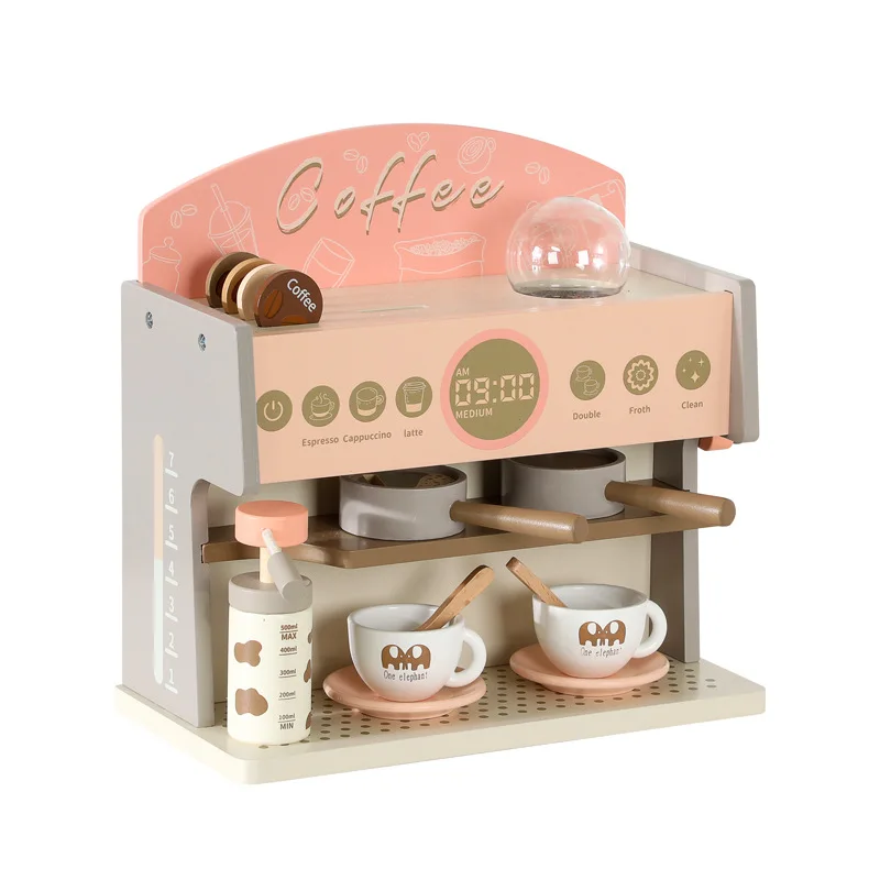 Wholesale Role Pretend Play Wooden Coffee Machine Toy Kids Wooden DIY Toy Simulation Coffee Machine Wooden Kitchen Toy Set