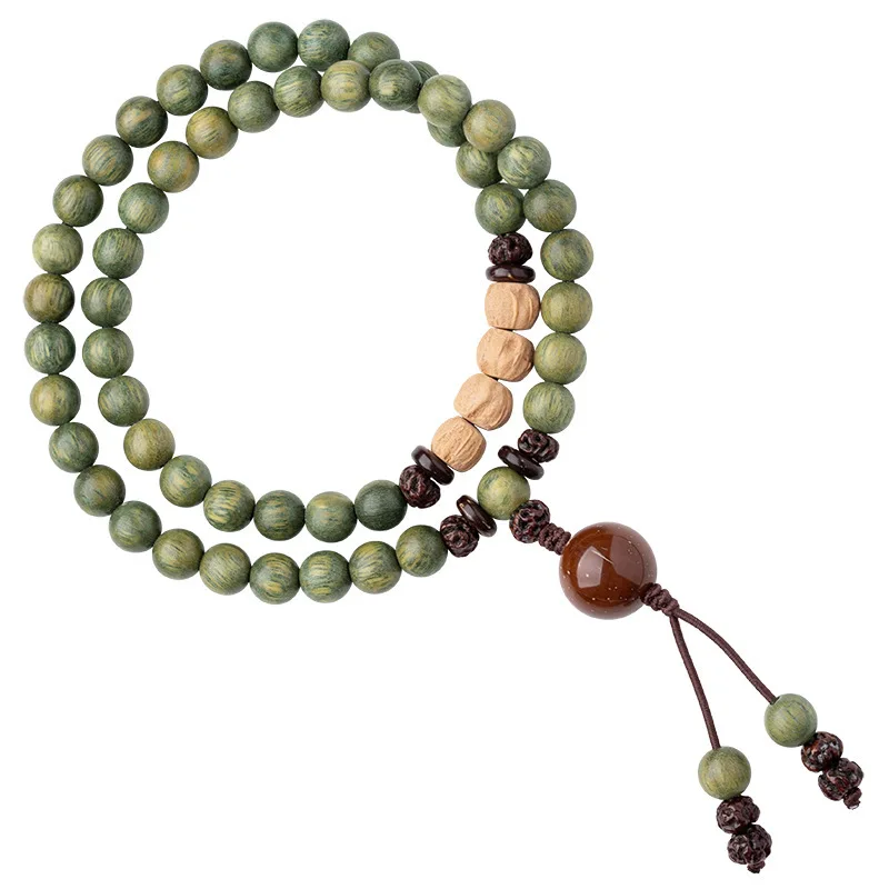 Green Palo Santo Sandalwood Buddha Beads 8mm Vintage Prayer Bracelets Multi-Layered Bracelets for Men Women Yoga