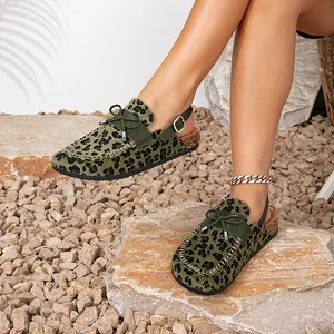 Sexy Speckled Green Leopard Print Women's Sandals Comfortable Cork Bottom slippers Outdoor Casual Ladies' slippers