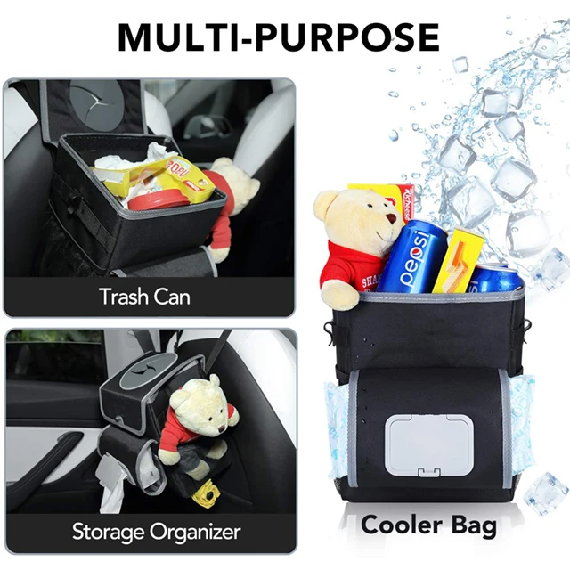Custom Wholesale Portable Cheap Waterproof 100% Leak Proof Car Trash Can With Lid And Storage Pockets
