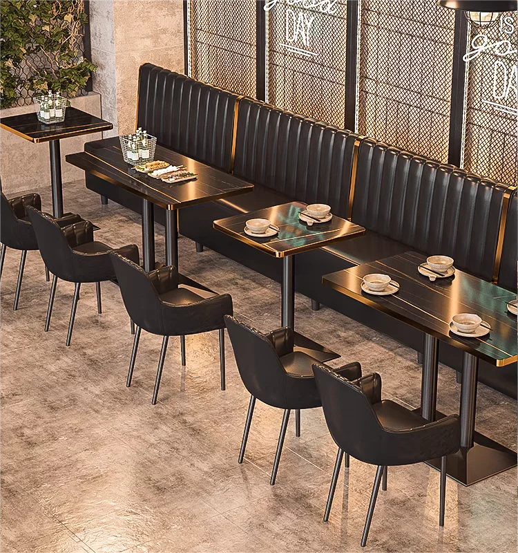 Hot Sale Restaurant Furniture Modern Booth Seating Black Color Leather Fast Food Table and Chair Set