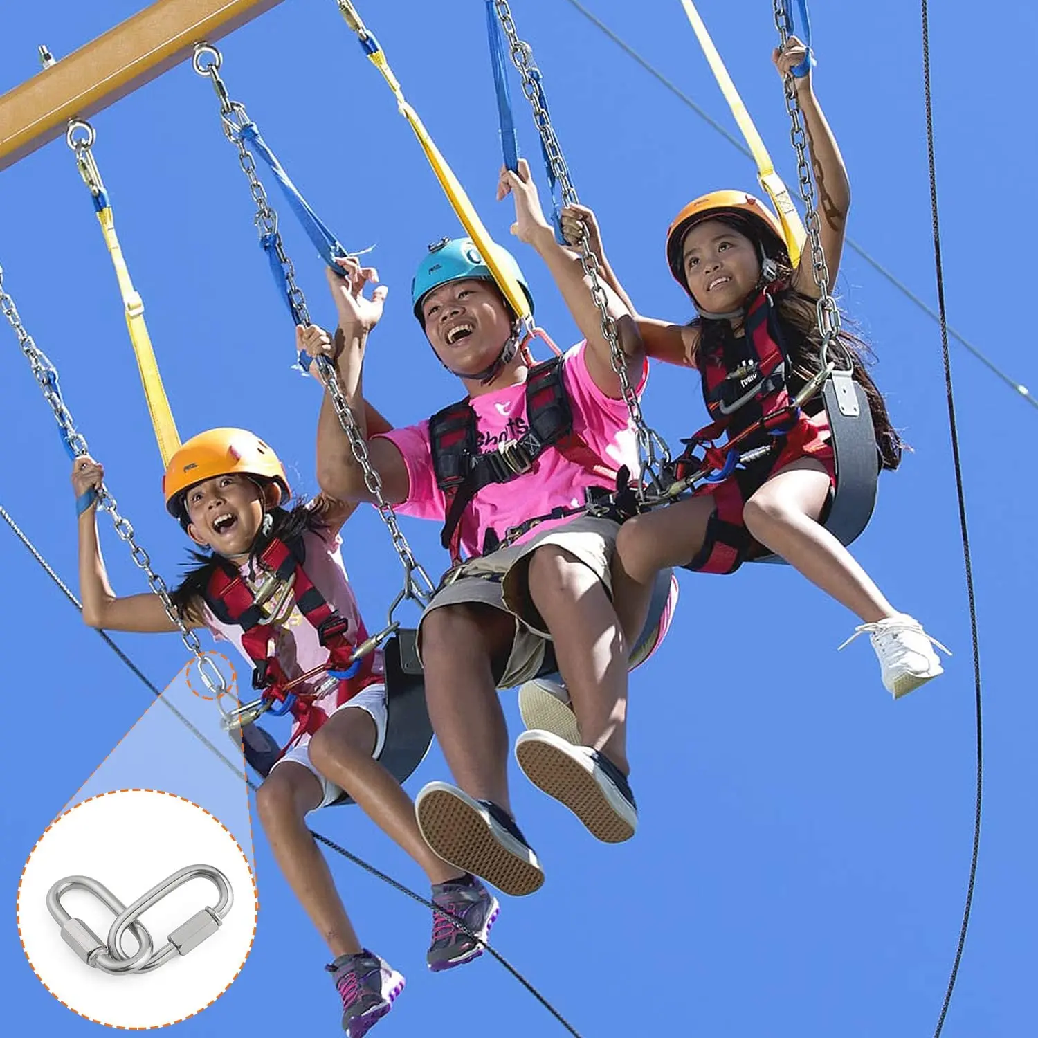 Heavy Duty Threaded Quick Chain Link for Tire Swing Camping Hammock Stainless Steel Oval Locking Carabine