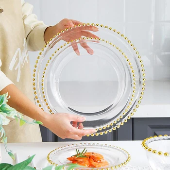bulk transparent glass clear wedding under antique decorative glass charger plates with gold beaded rim