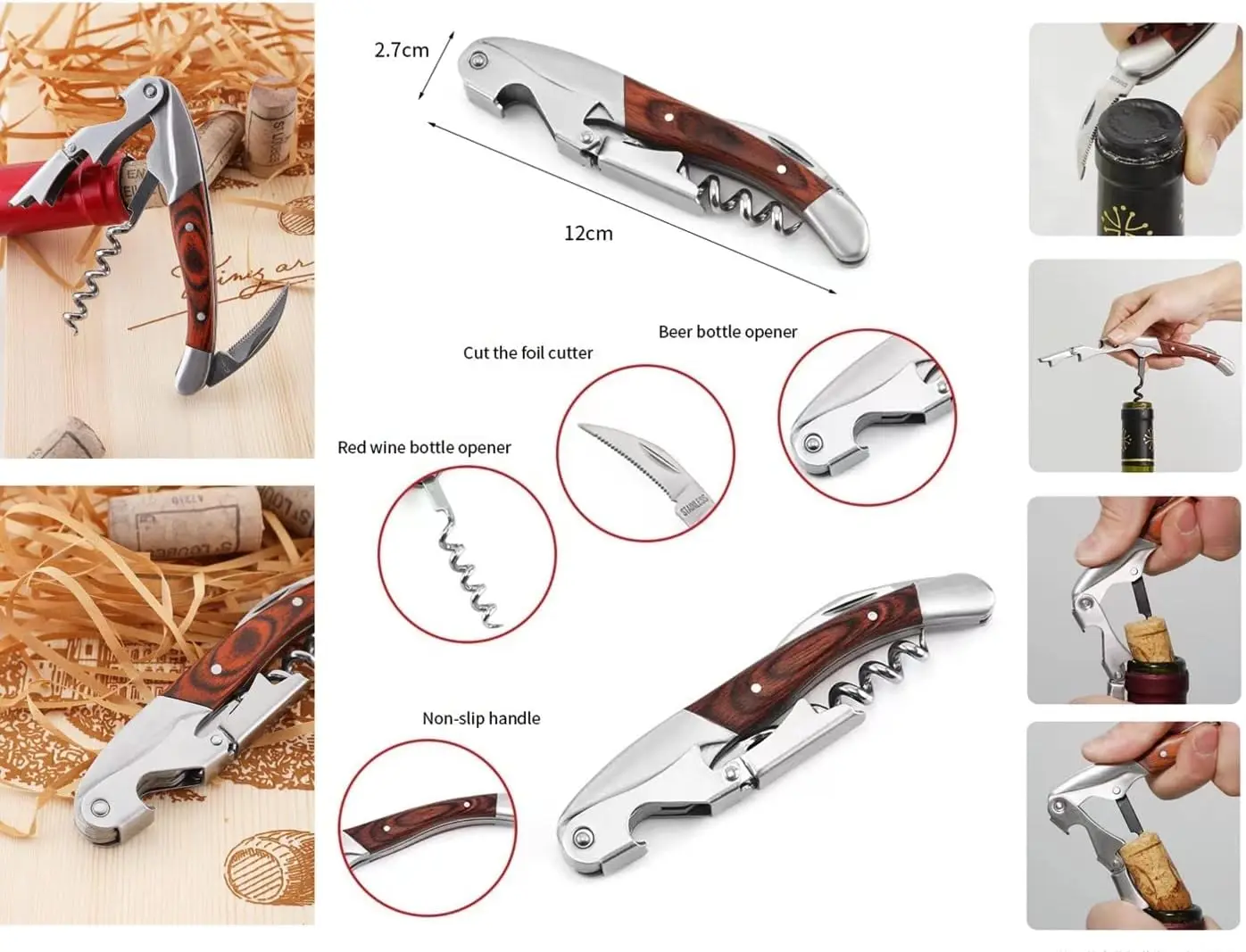 Professional Stainless Steel Corkscrew Pakka Wooden Handle Waiters