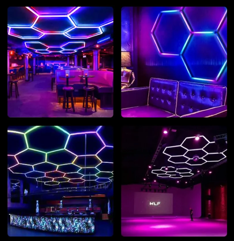 Custom Diy Ceiling Mounted Hexagonal Detailing Honeycomb Led Garage Lights for Workshop