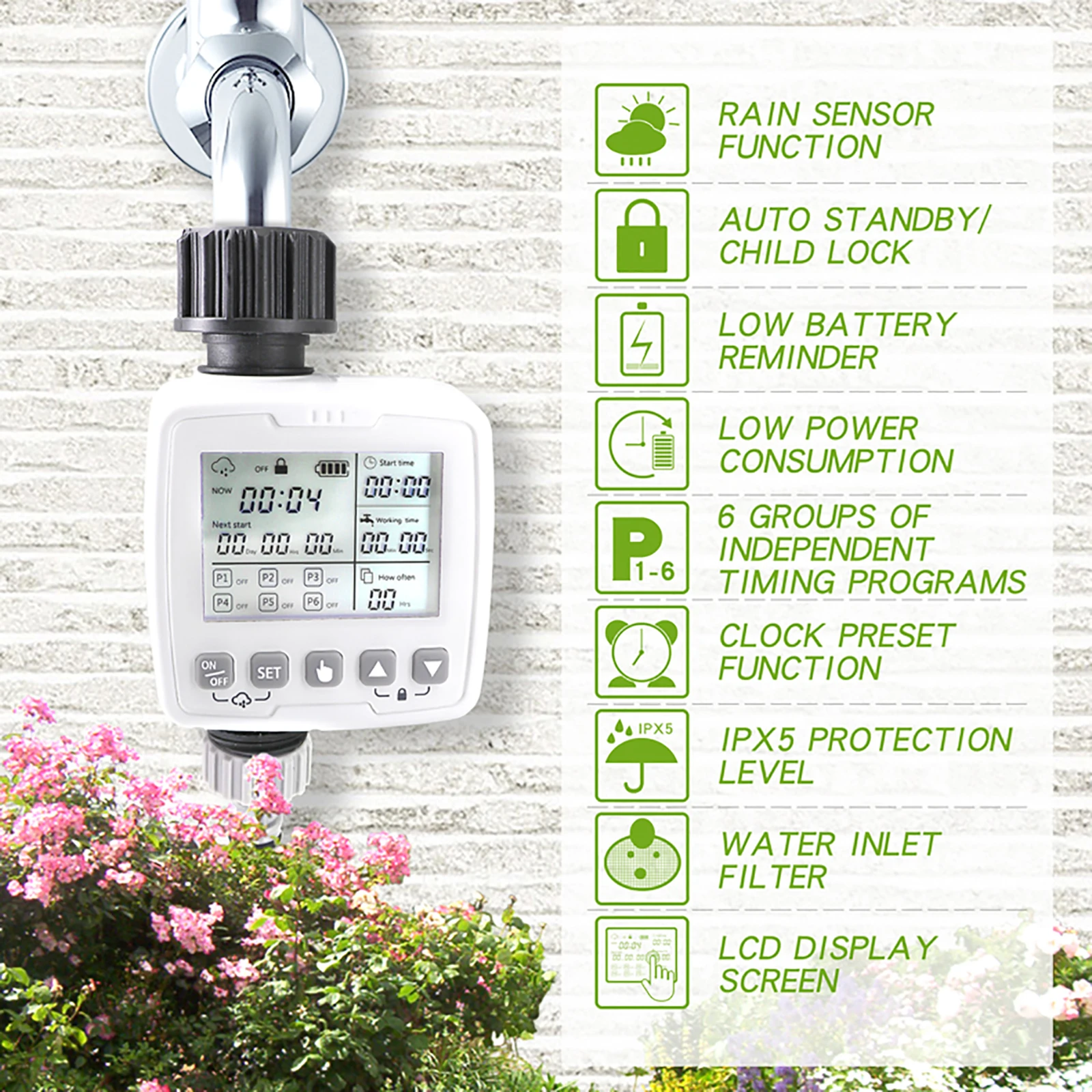 Smart Garden Watering Timer Rain Sensor With 6 Independent Programs For