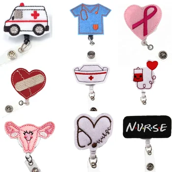 Fashion 9 Mix Styles Medical Nurse Doctor Nursing Felt Retractable Badge Holder Reel  Accessories