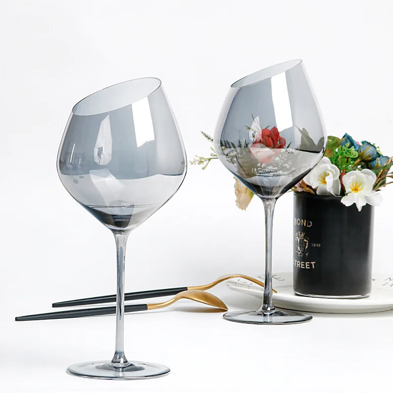 500ml Hand Blown Elegant Colored Stemmed Wine Glasses 17oz Long Stem Slanted  Rim Crystal Wine Glass for Wedding - China Glass Cup and Glass Cups price