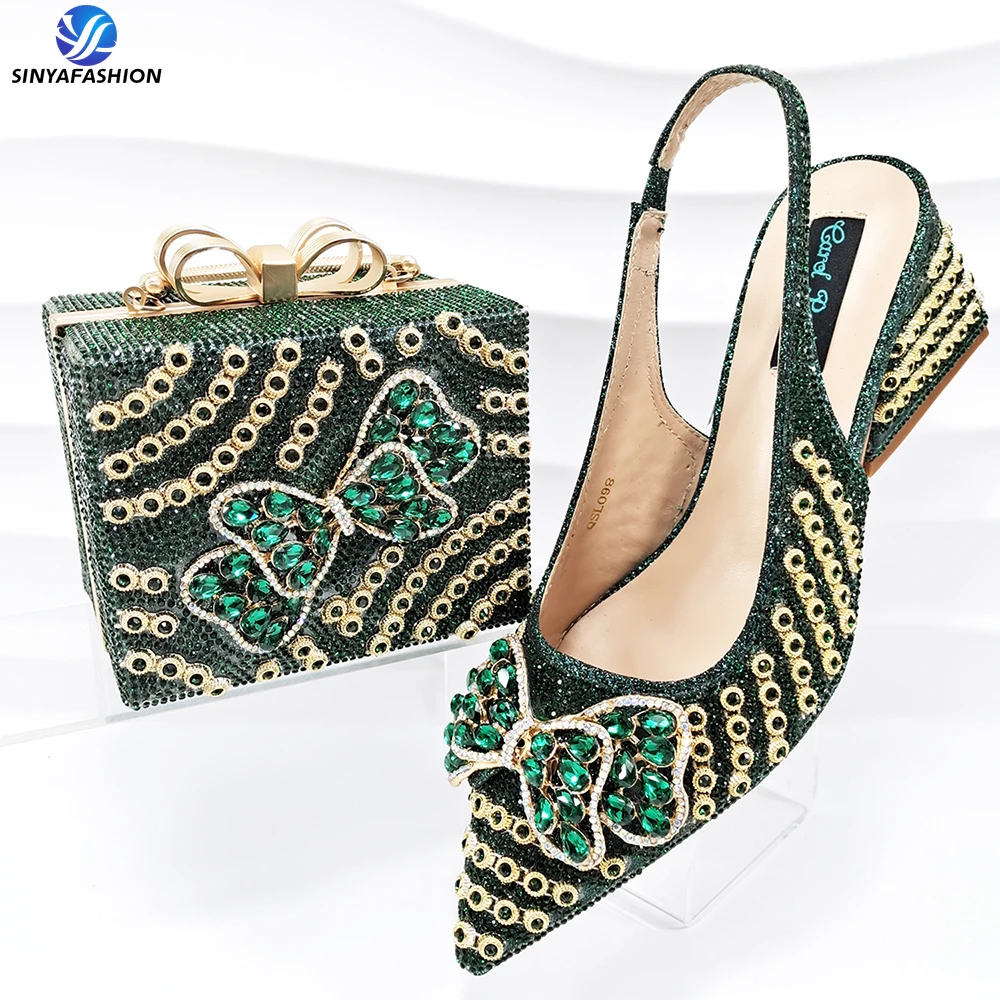 Sinya Flower Shoes Bag Set With Stones Beautiful Italian Shoes to Match Bag Set Women Party Shoes Set