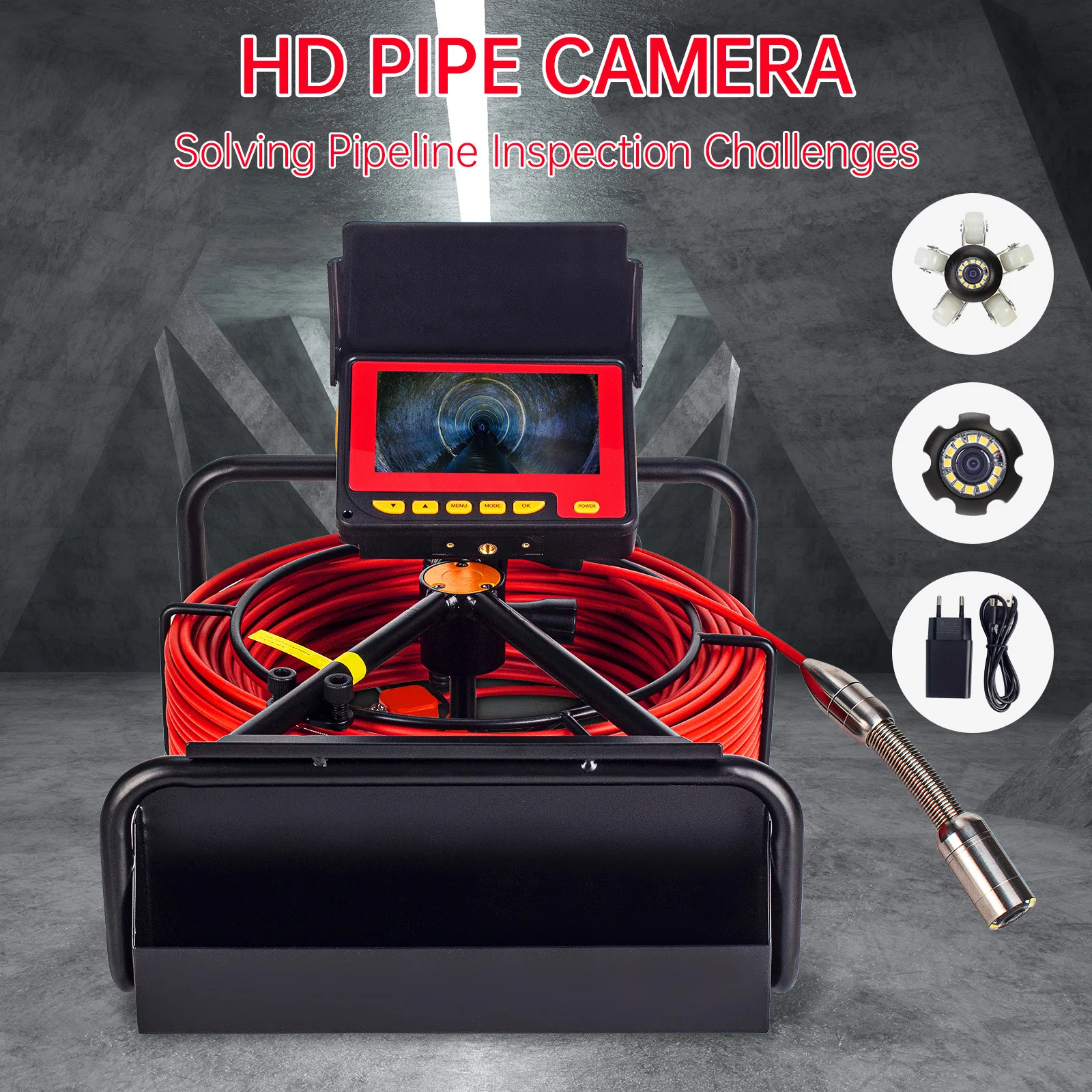 Factory Direct Sales Sewer Camera 4.3-inch Color Screen Sewage Pipe Camera Sewage Pipe Drain Detection Endoscope 16GB Video Recording details