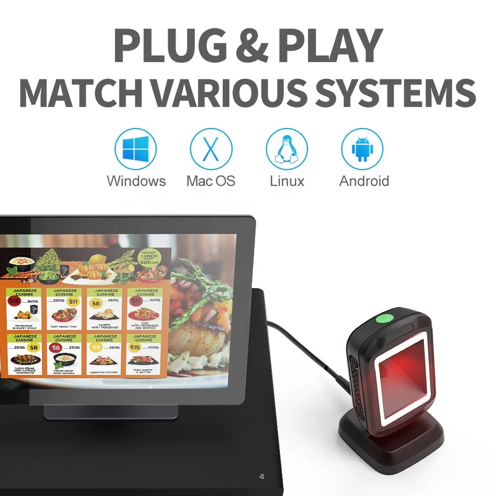 Xincode High Quality 2D Desktop Qrcode Tablet Barcode Scanner Supermarkets Omnidirectional Qr Bar Code Reader Scanners Platform