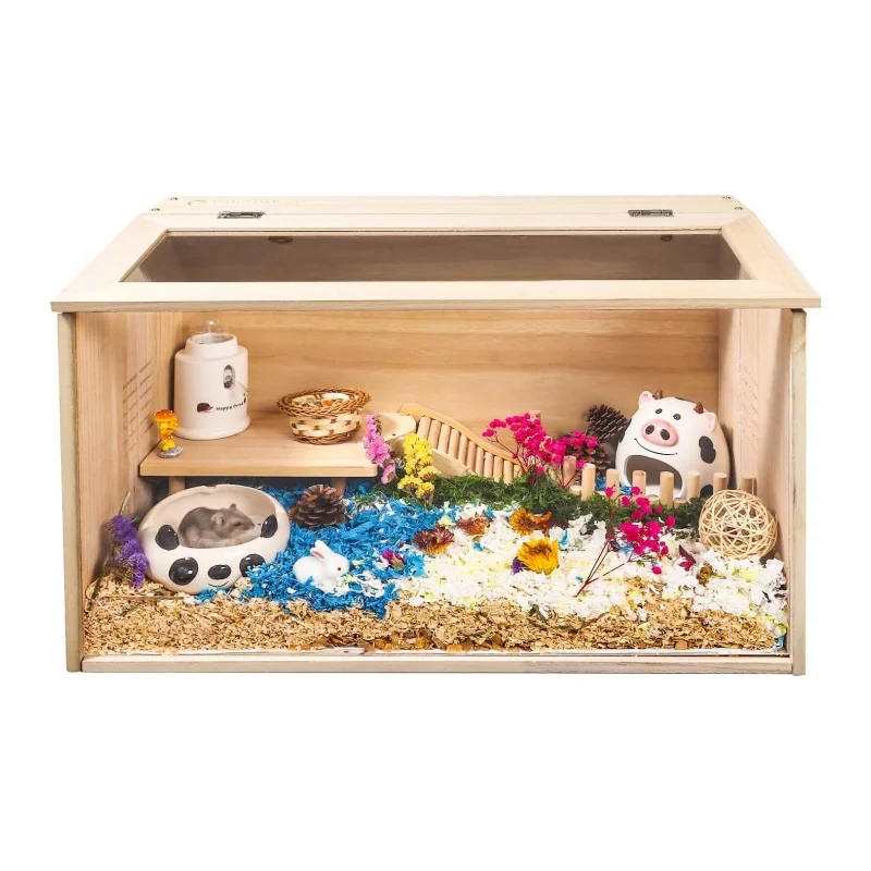 Wooden Hamster Cage - Clear Observation Hamster Sand Bath