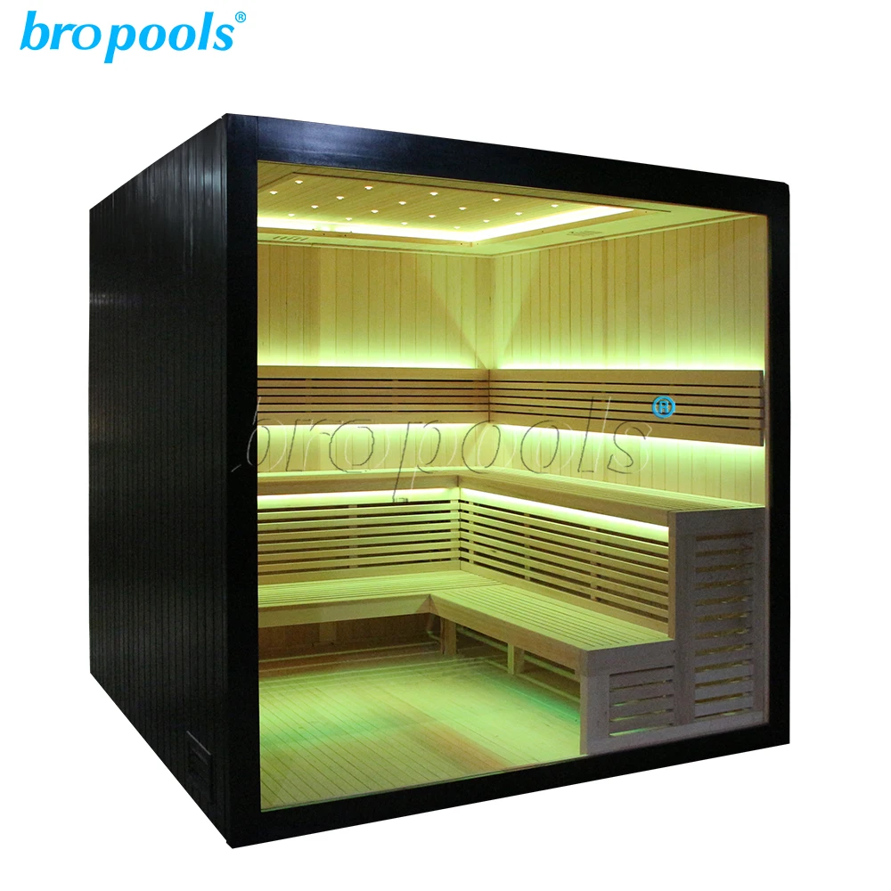 Bropool Luxury Smart Indoor Multi-Function Full Spectrum Infrared Sauna Room 4-6 Low EMF Red Light Control Panel Modern Hemlock
