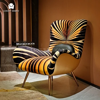 High End Italian Design Wood Armchair Sofa Sets Luxury Tiger Velvet Embroidery Sectional Couches for Bedroom Living Lounge Room