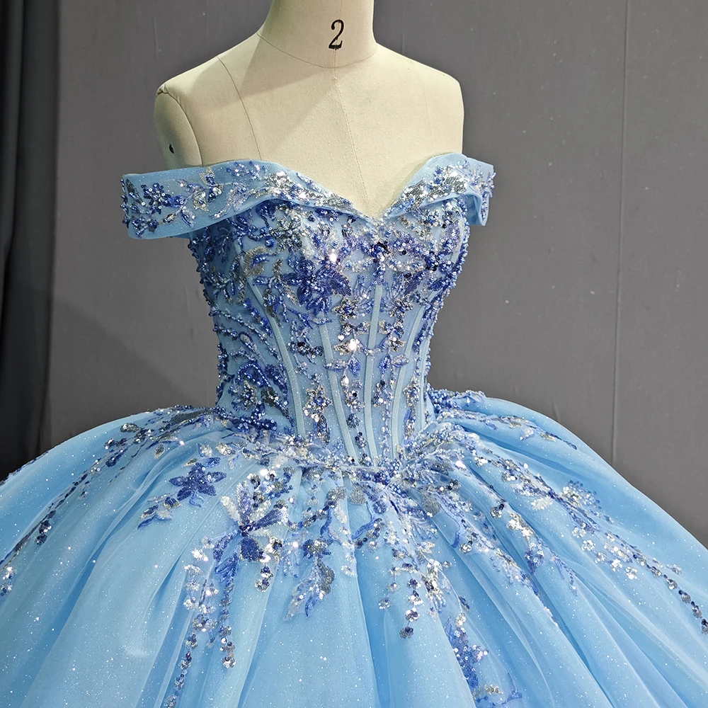 Jancember 6792 Bling Baby Blue Long Tail Lace Quinceanera Dresses For Girls
