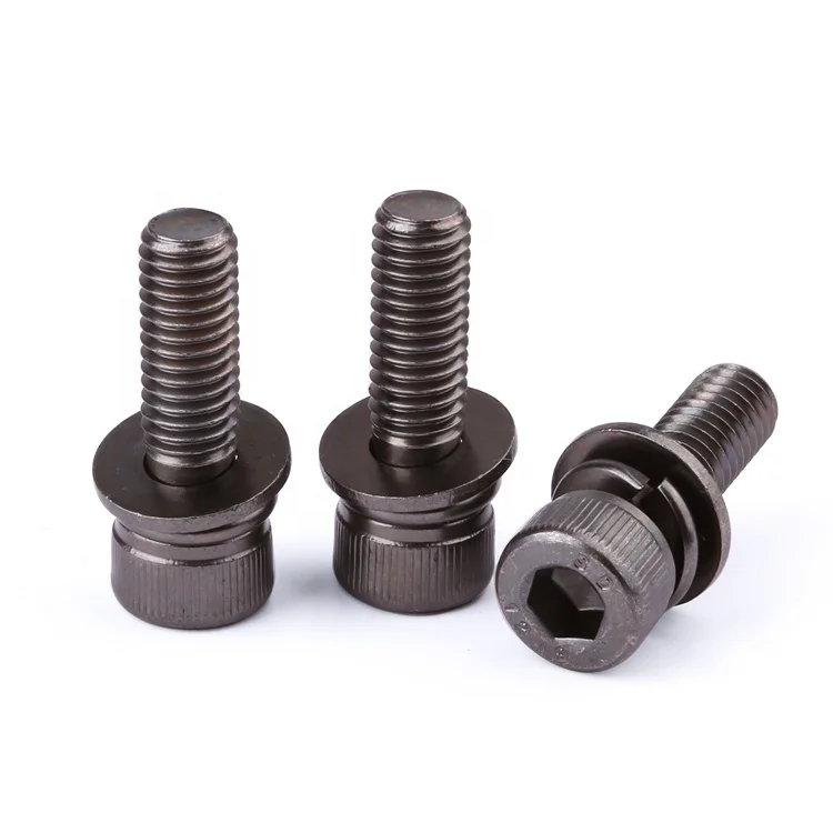 Factory custom 12.9 grade black nickel plated double washer hex socket head combination screws