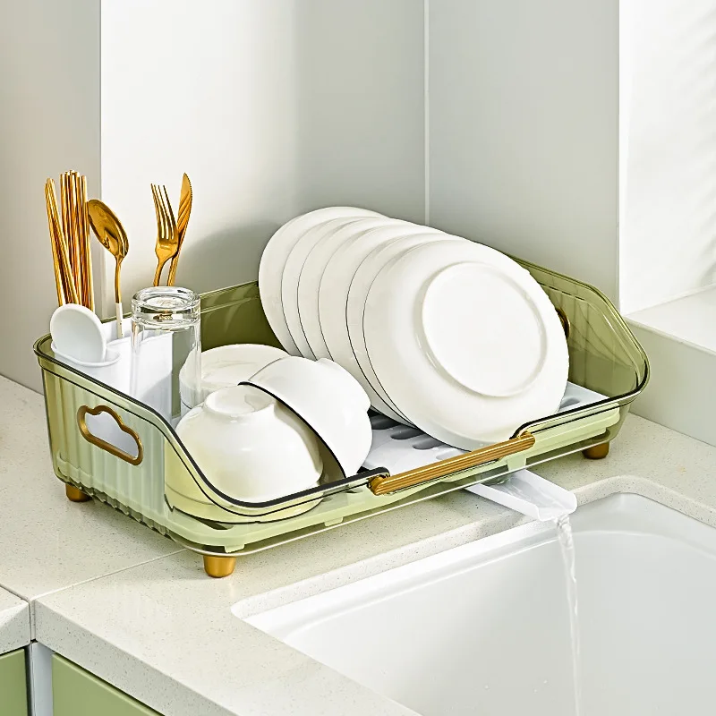 Easy-to-Clean Plastic Dish Drying Rack Over-Sink Kitchen Cabinet