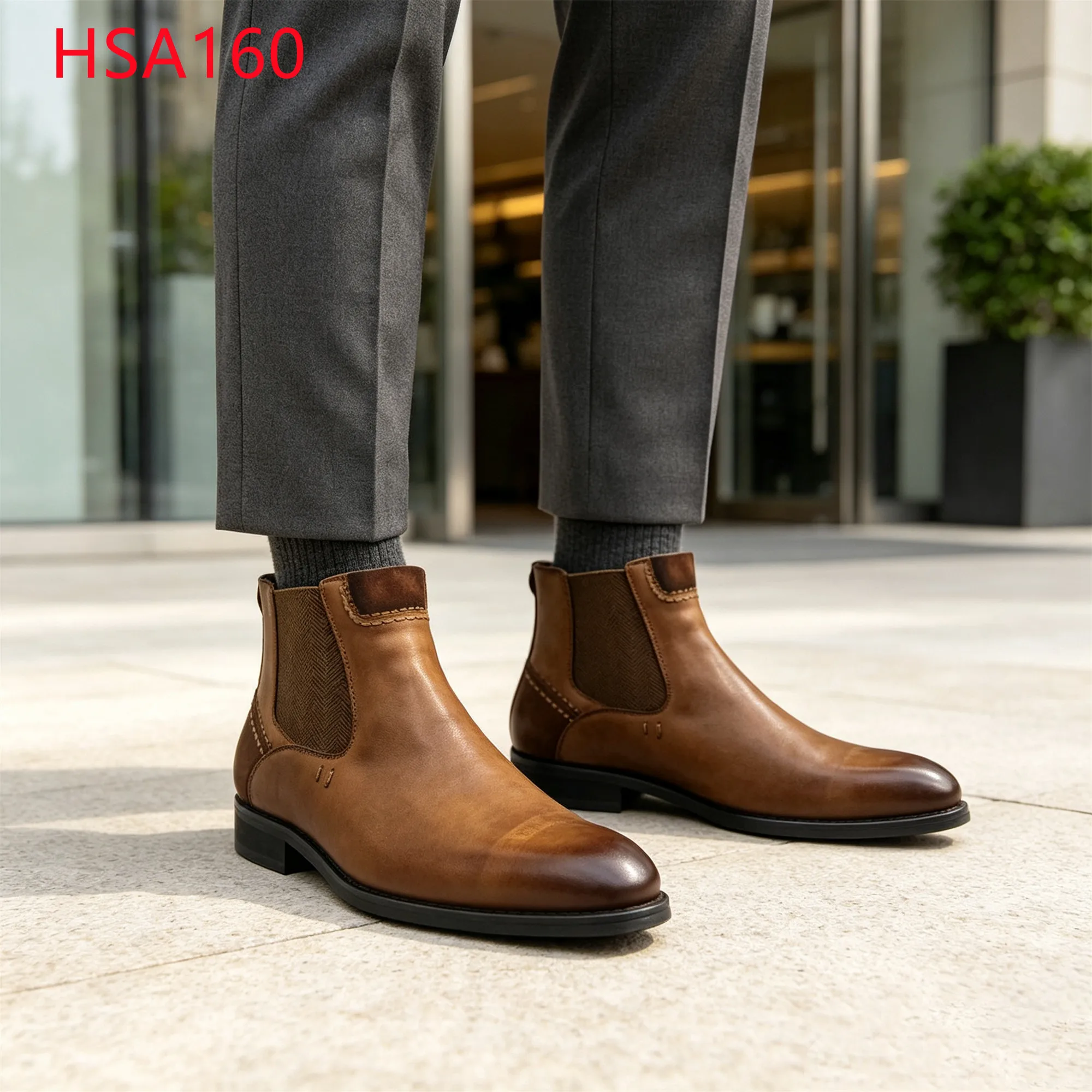 LXG,Polished Appearance Hua Singh Men Leather Boots Award Ceremony Vintage Style Gradient Color 5 Inch Uniform Shoes HSA160