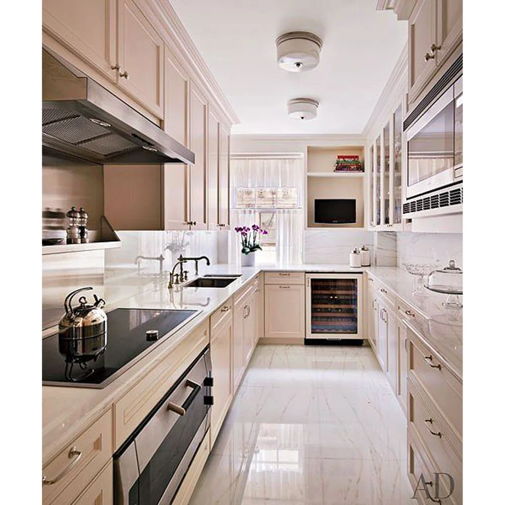 Custom Design Ready to Assemble Island Particle Board Carcass Kitchen Furniture With LED Strip Light Kitchen Cabinets