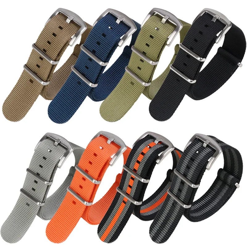 高密度高弹力尼龙表带20毫米22毫米编织罗纹表带带三角扣男士表带