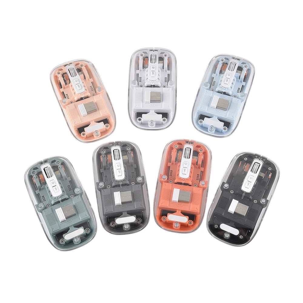 Smooth Surface Abs Material Silent Button Clear Mouse Rechargeable Bluetooth Transparent Wireless Mouse With Led Lights