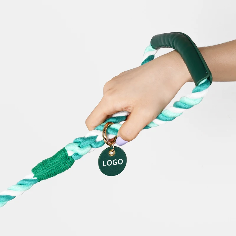 Custom Dog Collar and Leash Set Stocked Wholesale Personalized Factory Luxury Handmade Recycled Braided Cotton Pet Rope Walking