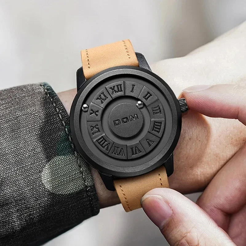 DOM M1345 Trend Concept New Personality Men's Watch Creative Scrolling Pointer Magnetic Force Fashion Watch for Men Waterproof