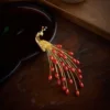 Natural Red Coral Peacock Brooch