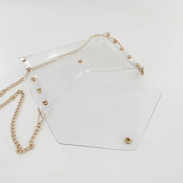Fashion PVC clear transparent ladies chain shoulder cross bag woman