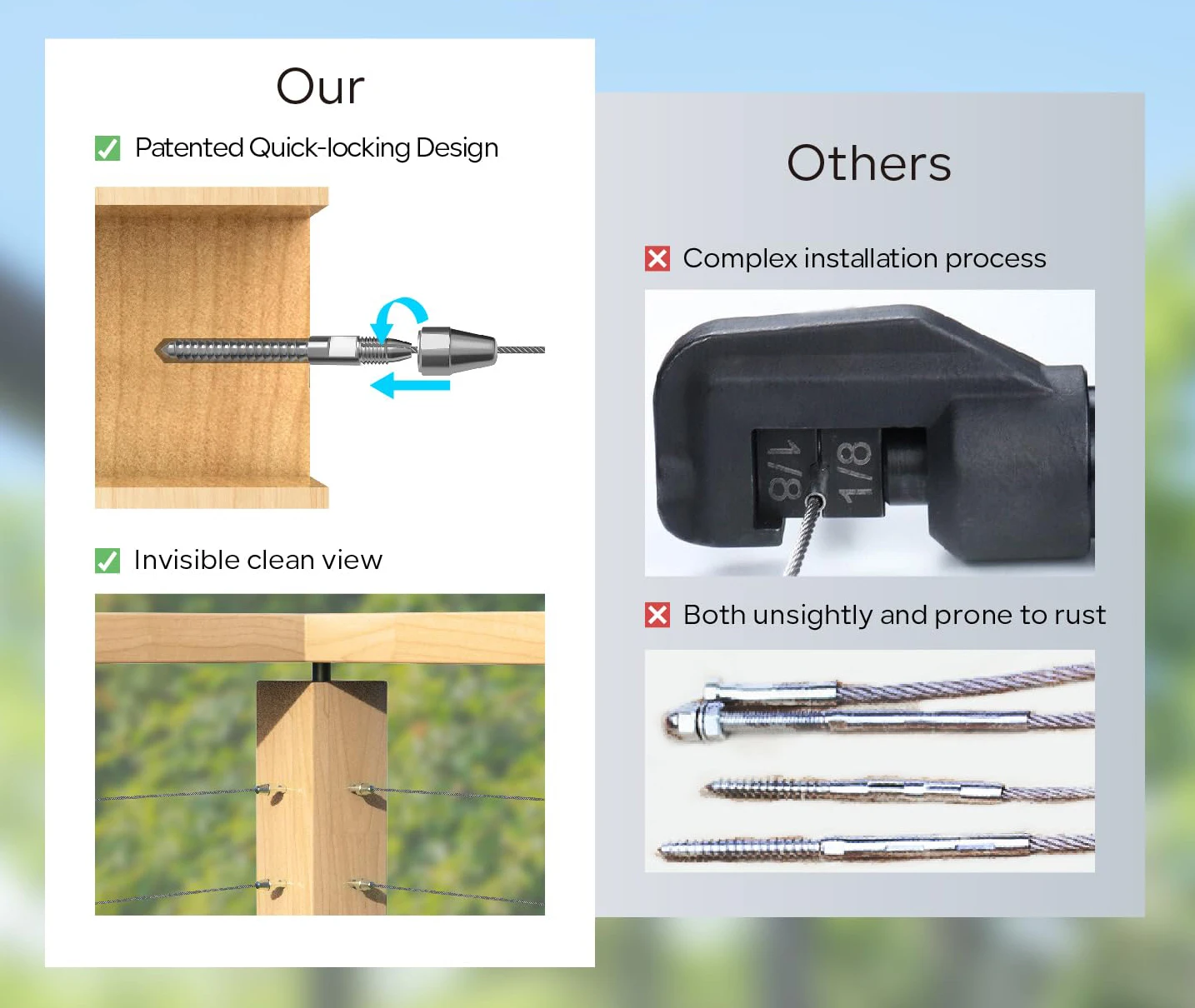 T316 Stainless Steel Cable Railing Hardware with 800 Tons Tensile Strength for 1/8-Inch Cable Railing System